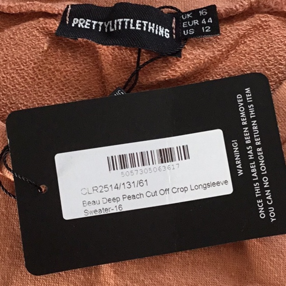 Prettylittlething Peach Crop Top size 12.